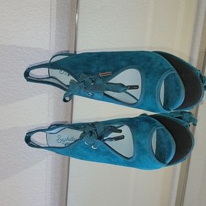 Seychelles, turquoise suede heels, size 8.5
